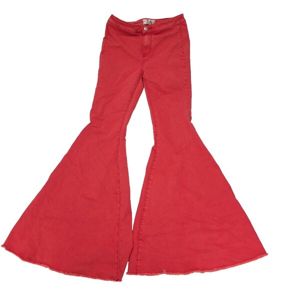 We The Free Just Float On Bell Bottom Jeans Pants Women 26 Red Flare 70s Stretch - Picture 1 of 9